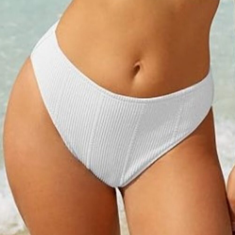 New High Waist White Crinkle Bikini Bottoms